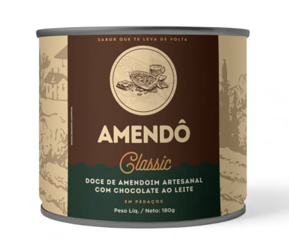 Doce de Amendoim Amendô Classic c/ chocolate ao Leite - Lata 180g 